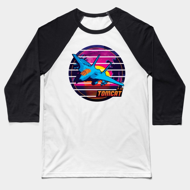 Neon Retro F-14 Tomcat Baseball T-Shirt by patrickkingart